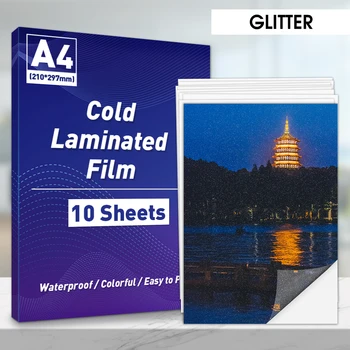 10 Yaprak A4 Kağıt Kendinden Yapışkanlı laminasyon Filmi Glitter Şeffaf Soğuk Lamine Levha DIY Paketi Renk Kartı Fotoğraf Kağıdı