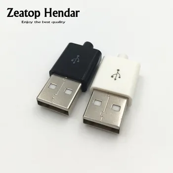 100 Takım USB 2.0 A Erkek 4Pin Kaynak Tipi Fiş Jack 3 in 1 DIY Nikel kaplama USB Kuyruk Şarj soketli konnektör