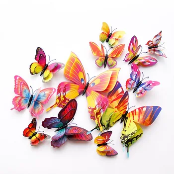 12 adet Mıknatıs 3D Çift Katmanlı Kelebekler DIY Kelebek Duvar Çıkartmaları Festivali Düğün Dekorasyon Ev Odası Dekor Buzdolabı Çıkartmaları