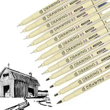 12 Adet Sanat cetvel kalemi Net Çizgiler Yazma Akıcı Metal Klip Komik Çizgi Kalem Mikro İnce Çizgi Çizim Sanat Kalem Okul Kaynağı