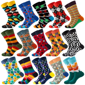2021 Çorap erkek Son Tasarım Orta tüp Çorap Sonbahar Çorap Kaliteli İş Geometrik Kafes Renkli Erkek Pamuklu Çorap