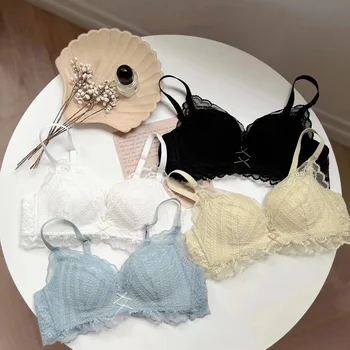 2022 Yeni Beyaz Dantel Dikişsiz Moda iç çamaşırı setleri Push Up Ayarlanabilir Kızlar Küçük Intimates Kadınlar Seksi Yay Bralette Külot