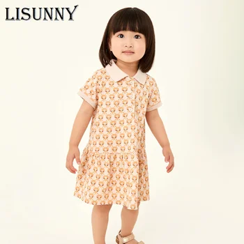 2023 Bebek Kız rahat elbise Polo Yaz Çocuk Elbise Güzel Vestidos Pamuk Yumuşak turn-aşağı Yaka Çocuklar için Giysi 1-7y