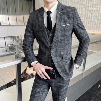 2023 Son Tasarım takım elbise ceket Ofis Üç Parçalı Takım Elbise Seti Ceket Erkekler Blazer Premium Streç Kumaş