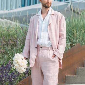 2023 Yeni Moda Pembe Erkek Takım Elbise Çentikli Yaka İki Düğme 2 Adet Erkek Takım Elbise Groomsmen Damat Düğün Smokin Kostüm Homme
