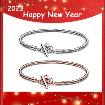 2023 Yeni Yıl Koleksiyonu 100 %925 Gümüş Yüksek Kaliteli Orijinal İyi Şanslar Çince Düğüm T Şekli Yılan Bilezik DIY Takı Hediye