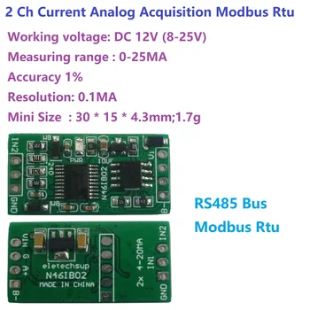 4-20ma dc 12v 2ch 0-20ma akım analog toplama rs485 modbus rtu adc modülü plc enstrümantasyon ölçümü