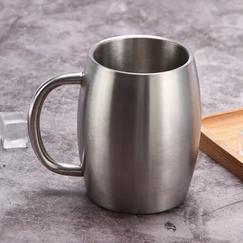 420 ml Paslanmaz Çelik Kahve bira kupası Taşınabilir Çift Duvar Seyahat Su Çay süt kulplu fincan Kapak Ev Termal Drinkware