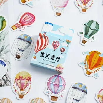 46 Adet Sevimli Sıcak Hava Balonu kutulu Etiketler Scrapbooking Ins Etiket Günlüğü Kırtasiye Albümü Telefon Günlüğü Planlayıcısı