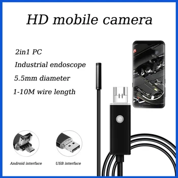5.5 MM Endüstriyel Endoskop android kamera 2İN1 USB 2MP HD Akıllı Telefon Kontrol Endoskopik IP67 Su Geçirmez 1/2/5m Tel Endoskop