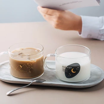 500ml Mektup Baskılı Cam Bardak Şeffaf Kahve kulplu kupa ısıya Dayanıklı Cam Kahvaltı Suyu Süt içecek bardakları