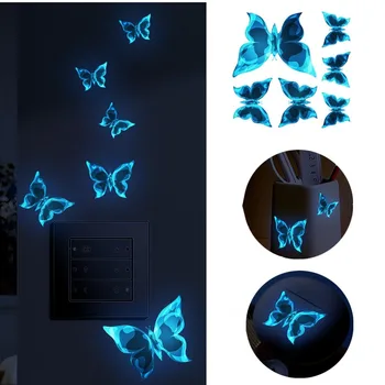 6 Adet Glow Koyu Mavi Kelebekler Sticker Araba Ev Çocuk Odası Duvar Dekoratif Çıkartması Aydınlık Kelebek Çıkartmalar ve Çıkartmaları