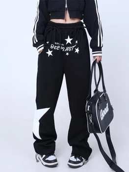 ADAgirl Y2k Siyah Jogger Sweatpants Kadınlar Yıldız Desen Punk Emo Geniş Bacak Pantolon Harajuku Streetwear Hip Hop Rahat Grunge Ins