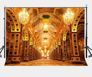 Altın Görkemli Koridor Zemin parlak altın ışık fantezi Otel fotoğraf arka Plan Sanya Landmark Otel düğün Parti