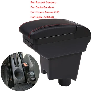 Araba Kol Dayama Kutusu Çift Katmanlı Ön Merkezi Konsol Siyah Deri Şarj USB Portları ile Nissan Almera İçin G15 Lada LARGUS