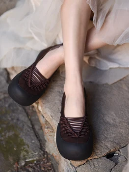Artmu Orijinal Büyük Kafa Ayakkabı Kadınlar İçin Yumuşak Tabanlar Hakiki Deri Lüks Tasarım Daireler Kalın Topuklu Loafer'lar Bayanlar platform ayakkabılar