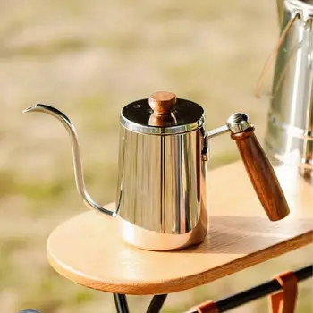 Açık kamp cezve paslanmaz çelik su ısıtıcısı taşınabilir çay seti soba demlik katı ahşap saplı el yıkama Pot