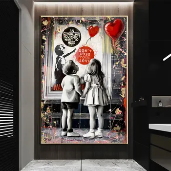 Aşkını Kaybetme Tuval Üzerine Kız Kırmızı Top Boyama Sanatı Graffiti Görüntü Resimleri Posteri Duvar Modern Oda Dekor Cuadros