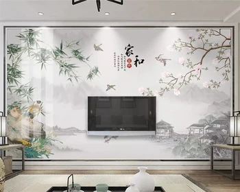 beibehang duvar kağıtları ev dekor Özel 3d duvar kağıdı yeni Çin tarzı ev ve zengin mürekkep bambu yeşim orkide kuş TV arka plan