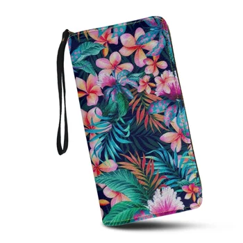 Belıdome Tropikal Hawaii Ebegümeci Çiçek Baskı Etrafında Zip Bileklik Cüzdan Kadınlar için RFID Engelleme Çanta kart tutucu el çantası