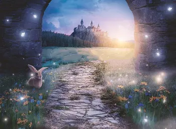 büyülü yol prenses kale tavşan yol çiçek kemer arka planında Bilgisayar baskı çocuk çocuklar arka plan