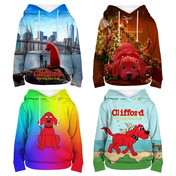 Clifford Büyük Kırmızı Köpek 3D Baskı Hoodies Kız Erkek Karikatür Tişörtü Üstleri Çocuklar Casual Kazaklar Çocuk Dış Giyim Sudadera