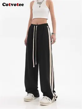 Cotvotee İpli Sweatpants Kadınlar 2023 Yeni Moda Vintage Gevşek Geniş Bacak Pantolon Kadın Rahat Düz Tam Boy Y2k Pantolon