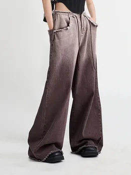 Degrade Kat uzunlukta Kot Kadın Ham Hem Yüksek Bel Düz Geniş Bacak Pantolon Moda Harajuku Streetwear Hippop Baggy Pantolon