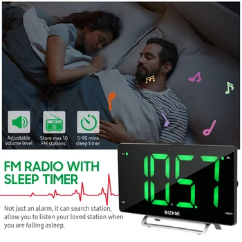 Dijital alarmlı saat saatli radyo Çift Alarm Dimmer ile 9 inç LED Ekran FM Radyo Uyku Zamanlayıcısı Ses Erteleme 2 USB Şarj Portu