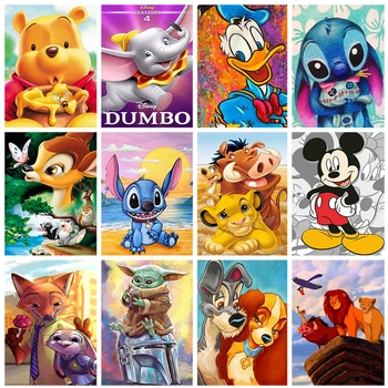 Disney 5D DİY Elmas Boyama Karikatür Lilo ve Stitch Aslan Kral Tam Mozaik Nakış Komple Kiti El Yapımı Hediye Ev Dekor