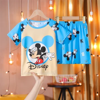 Disney Elsa Mickey İki Parçalı Setleri Summe Çocuk Takım Elbise Rahat kısa kollu tişört Üst Şort Pijama Seti Kız Erkek Ev Giyim Giyim