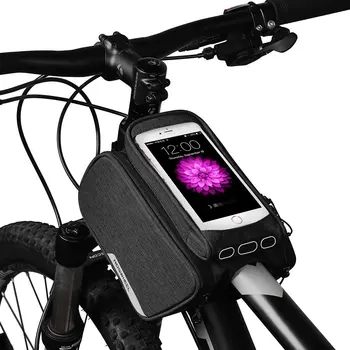 Dokunmatik ekran Su Geçirmez Bisiklet Bisiklet Bisiklet Ön Çerçeve Üst Tüp Çift Çanta Pannier ile 5.7 inç Cep cep telefonu kılıfı