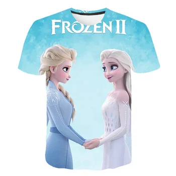 Dondurulmuş T-Shirt Disney Karikatür Anime Kız Elsa 3D Baskı Streetwear Erkekler Kadınlar Moda Büyük Boy T Shirt Çocuk Tees Tops Giyim