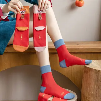 Erkek ve kadın Sonbahar ve kış Termal Bayanlar Kadın Sıcak Tüp çorap Karikatür Desen Kırmızı çorap