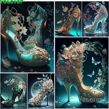 Fantezi Manzara Yüksek topuklu ayakkabılar Elmas Boyama Yeni DİY Mozaik Elmas Nakış Rüya Prenses Ayakkabı 5D Ev Dekor YY6303