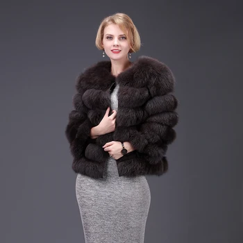 Gerçek tilki kürk, Bayanlar Kısa Ceket, Ayrılabilir Yelek, Sonbahar ve Kış aylarında Sıcak Tutmak, moda ve Eğlence