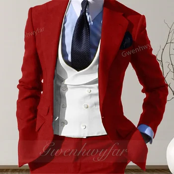 Gwenhwyfar Moda Yeni Tasarım 2023 Kırmızı erkek Takım Elbise Tek Göğüslü Düğün Smokin Düz Yaka Moda Damat Resmi Elbise
