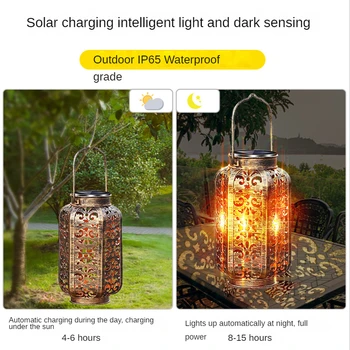 Güneş altıgen kafes demir içi boş ışık açık avize taşınabilir lamba bahçe dekoratif ışık bahçe asılı ışıklar