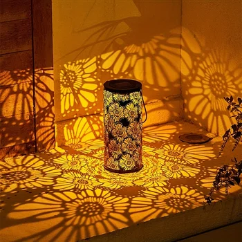 Güneş Enerjili ışıklar Krizantem Projeksiyon Led Lamba Dekorasyon Açık Bahçe Su Geçirmez Asılı Hollow Fener Yard Geçit