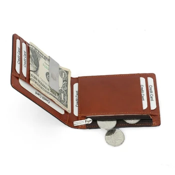 Ince Para Klip Bifold RFID Cüzdan Erkekler için 9 Kart sahipleri Hakiki İnek Deri fermuarlı cüzdan Para Cebi Metal Nakit Kelepçe
