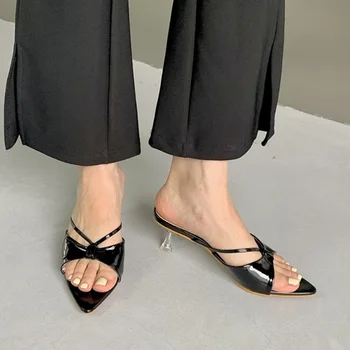 Kadın Sivri Burun topuklu ayakkabılar 2023 Yaz Seksi İnce Topuk Pupms Kadınlar için Parti Elbise Bayanlar Rahat Yüksek Topuk Bayan Terlik