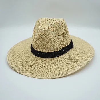 Kadınlar Hollow Out panama şapkası Geniş Ağız güneş şapkası Şerit Bant Yaz Şapka Kilise Kentucky Derby plaj şapkası Bayanlar güneş şapkası