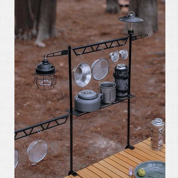Kamp Masaüstü Depolama Raf Askı Taşınabilir kamp masası Braketi Raf barbekü lambası Standı Piknik Çatal Pot Pan Aracı Depolama