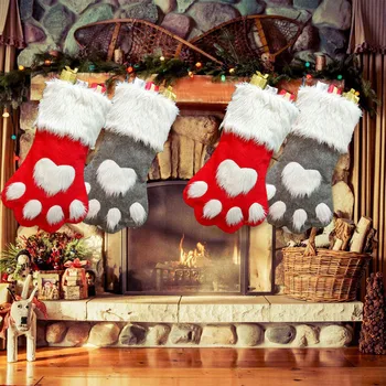 Kişiselleştirilmiş Şömine Noel Çorap Şeker Hediye Çorap saklama çantası Ayak İzi Şekli Navidad Noel Çorap Yeterli Envanter