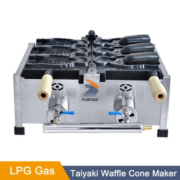 LPG Gaz Japon Tatlılar Taiyaki Dondurma Makinesi Taiyaki Waffle fırın tepsisi Plaka Yapışmaz Balık Şekilli Waffle Koni Makinesi