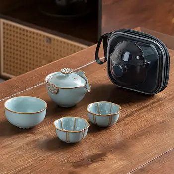 Lüks Ruyao Seyahat çay seti Taşınabilir Çanta Küçük Set Açık demlik çay bardağı Seramik Ekspres Bardak Hediye