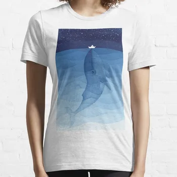 Mavi balina, deniz hayvan T-Shirt sevimli üstleri t-shirt kadınlar için gevşek fit hayvan baskı gömlek kızlar için