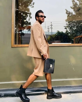 Moda Rahat Streetwear Erkek Takım Elbise Kısa Pantolon İle 2 Adet Düğün Slim Fit Damat Smokin Blazer Kostüm Homme Terno Masculino Balo