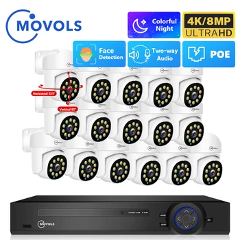 Movols 4K 16CH POE Gözetim Sistemi 8MP 4MP İki Yönlü Ses PTZ CCTV XMEYE Sistemi AI P2P Güvenlik Kamera Video Gözetim Kiti