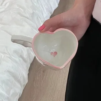 Pembe Küçük Kalpler Sevimli Güzel Çay Kupa Bardak Kahvaltı Süt Suyu Kahve Seramik İçme Bardağı Kız sevgililer Günü Hediyesi onun için